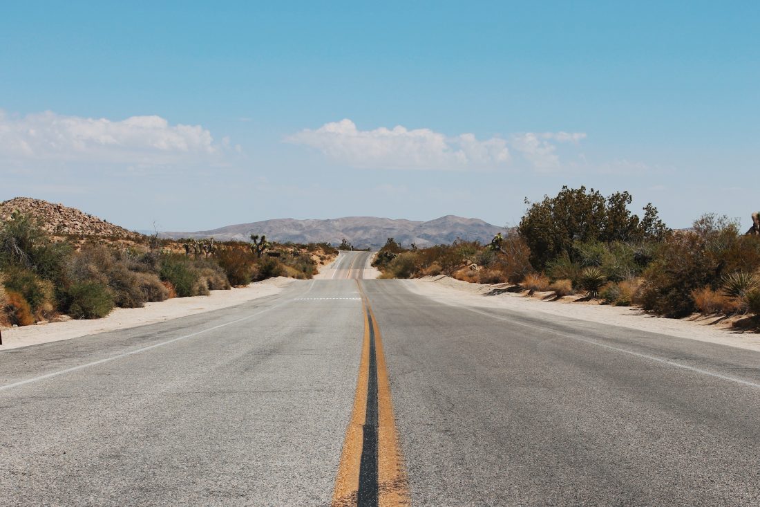 A long stretch of road at Joshua Tree National Park
